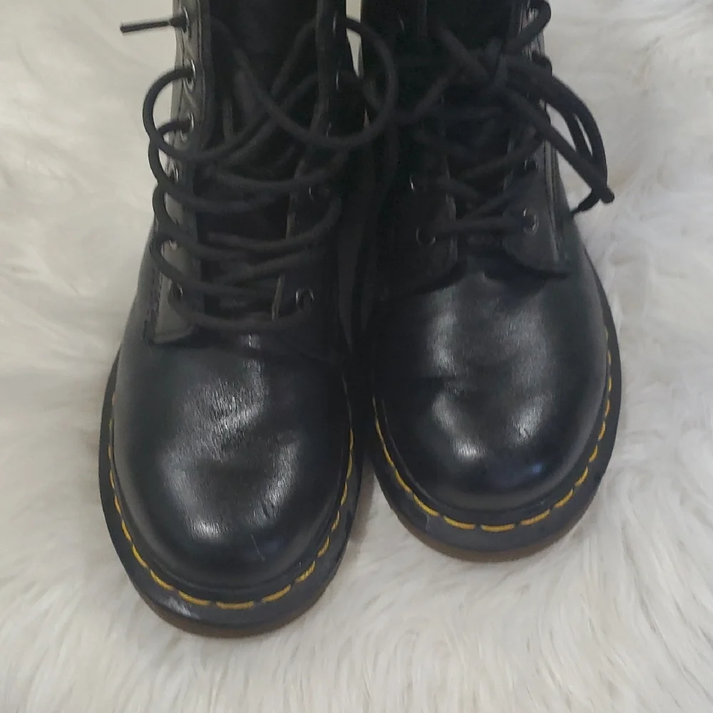 Dr. Martens Black Unisex Leather Boots with Yellow Accents - Picture 17 of 17